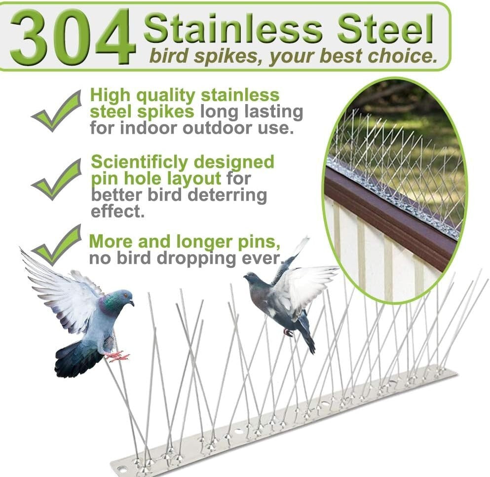 185 Pack Bird Spikes with 200Ft Coverage - Durable & Rust-Resistant Steel Strips