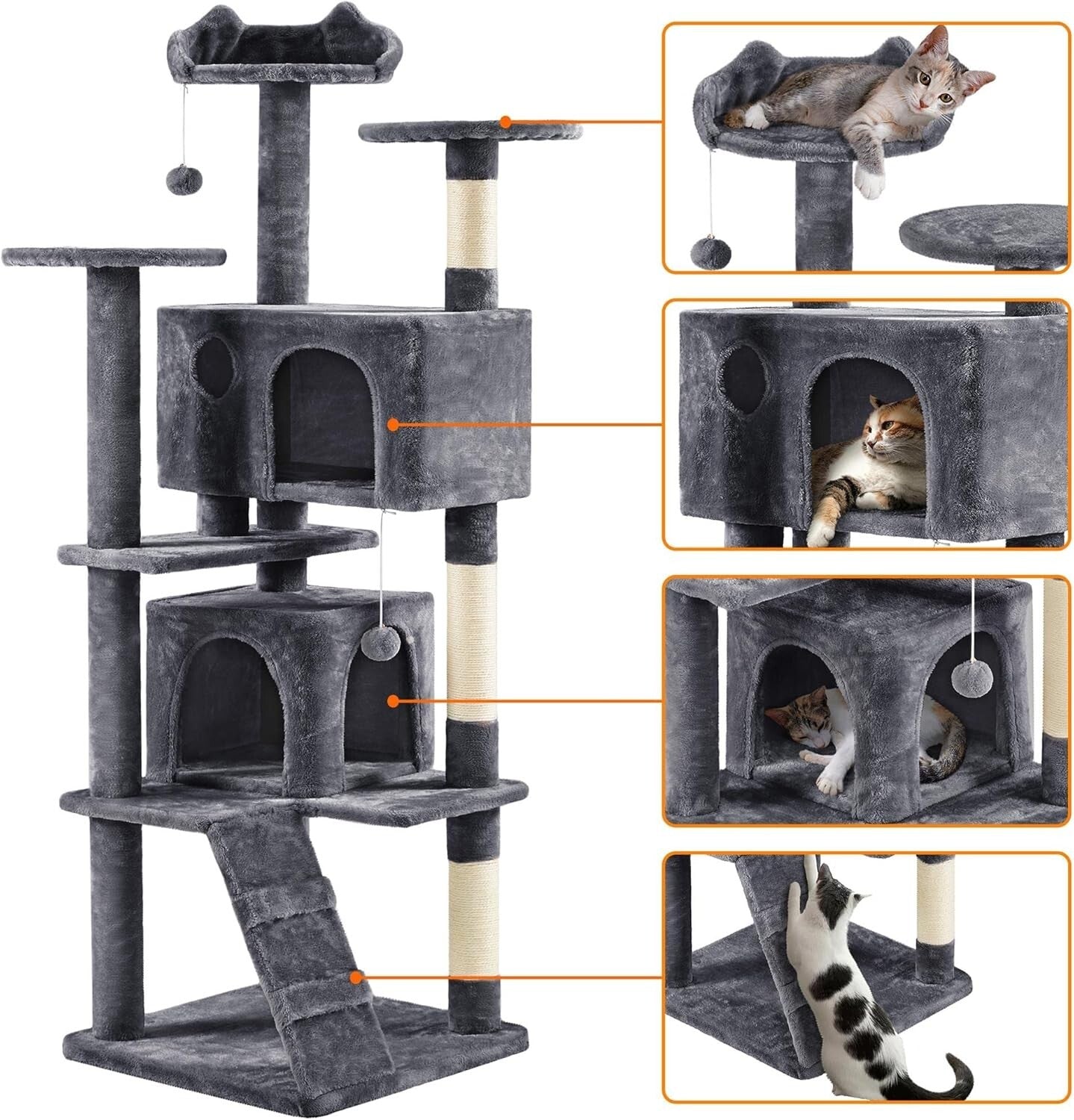 Premium 70in Cat Tower with Cat Condos, Scratch Posts & Indoor Activity Center