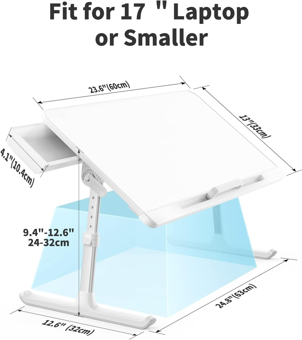 Adjustable Laptop Bed Tray Table with Storage Drawer - Non-Slip PVC Surface