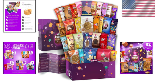 Mega International Snack Box: 32 Exotic Turkish Treats & Unique Food Gifts