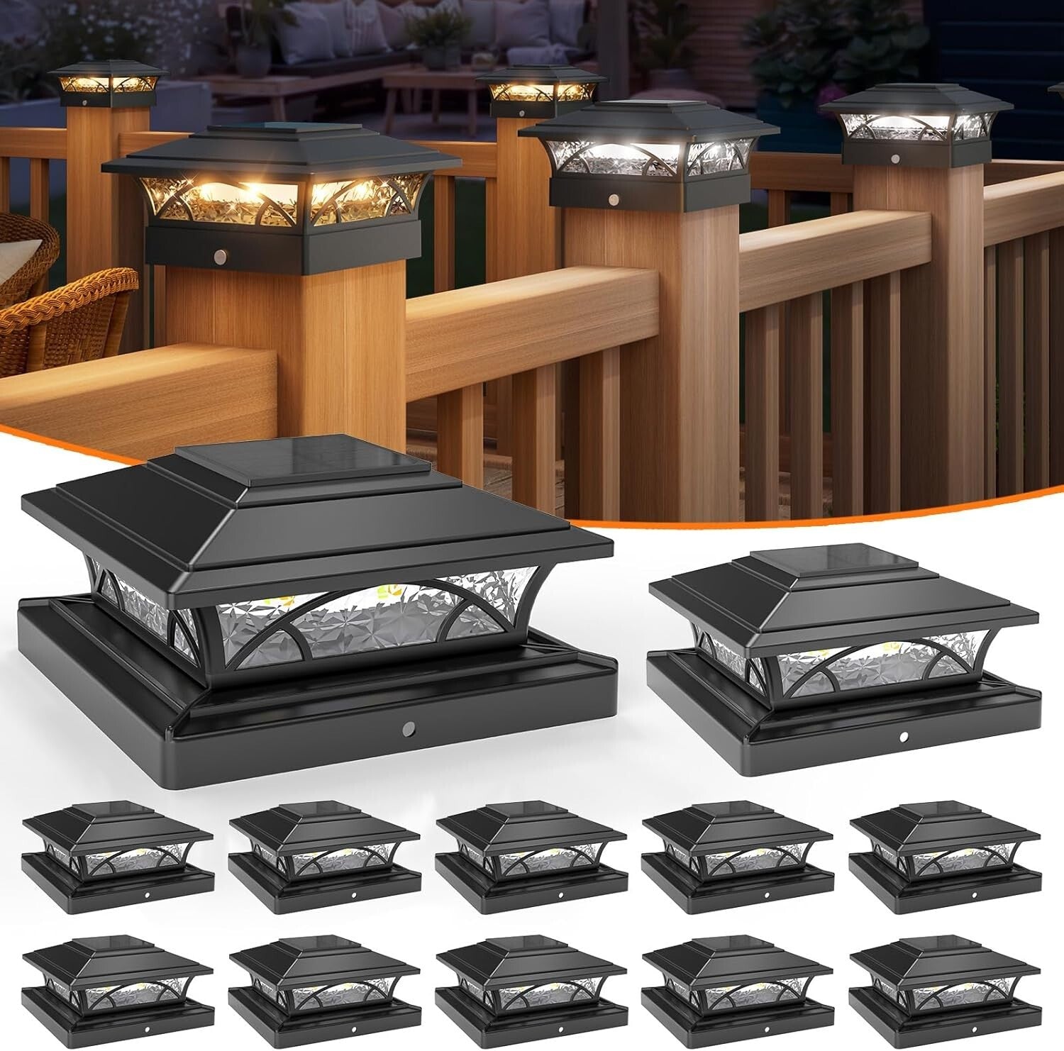 12 Pack Solar Fence Post Lights - Modern Waterproof Outdoor Lighting Solution