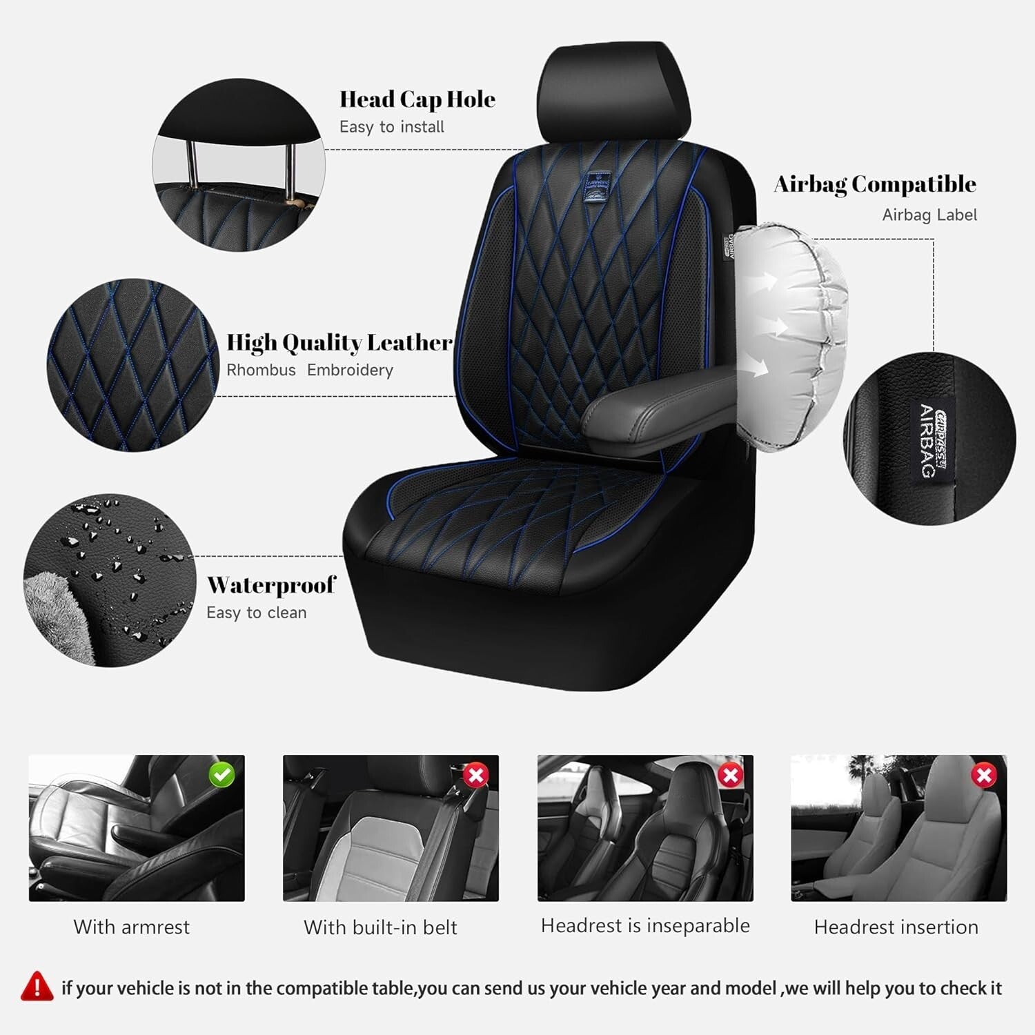 5-Seat Waterproof Faux Leather Covers with Anti-Slip Design for SUVs and More