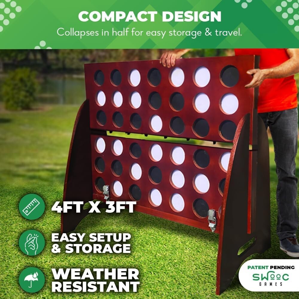 Giant Connect 4 Outdoor Game - 4ft x 3ft with 60% Quieter Design & Carrying Bag