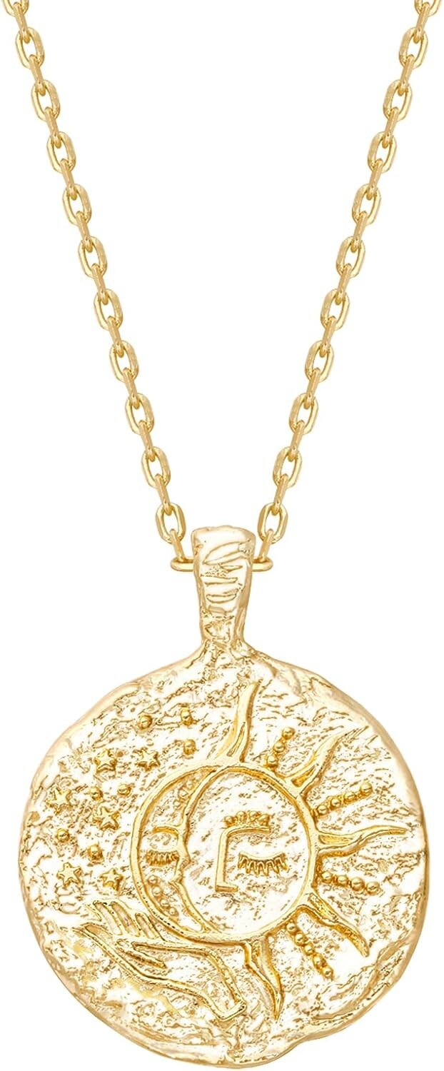 Eco-Conscious 14K Gold Plated Moon and Star Pendant Necklace - Timeless Charm