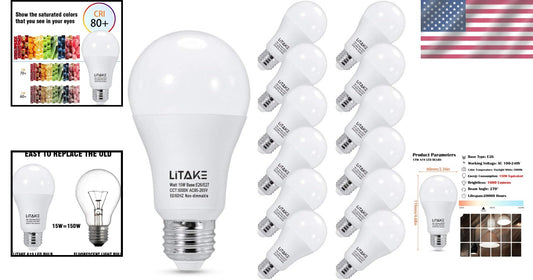 Bright 1600 Lumen Daylight LED Bulbs, 20,000 Hours Lifetime, E26 Base – 12 Pack