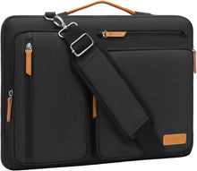 Load image into Gallery viewer, Elegant Black Laptop Shoulder Bag with Trolley Compatibility &amp; 4 Zipper Pockets