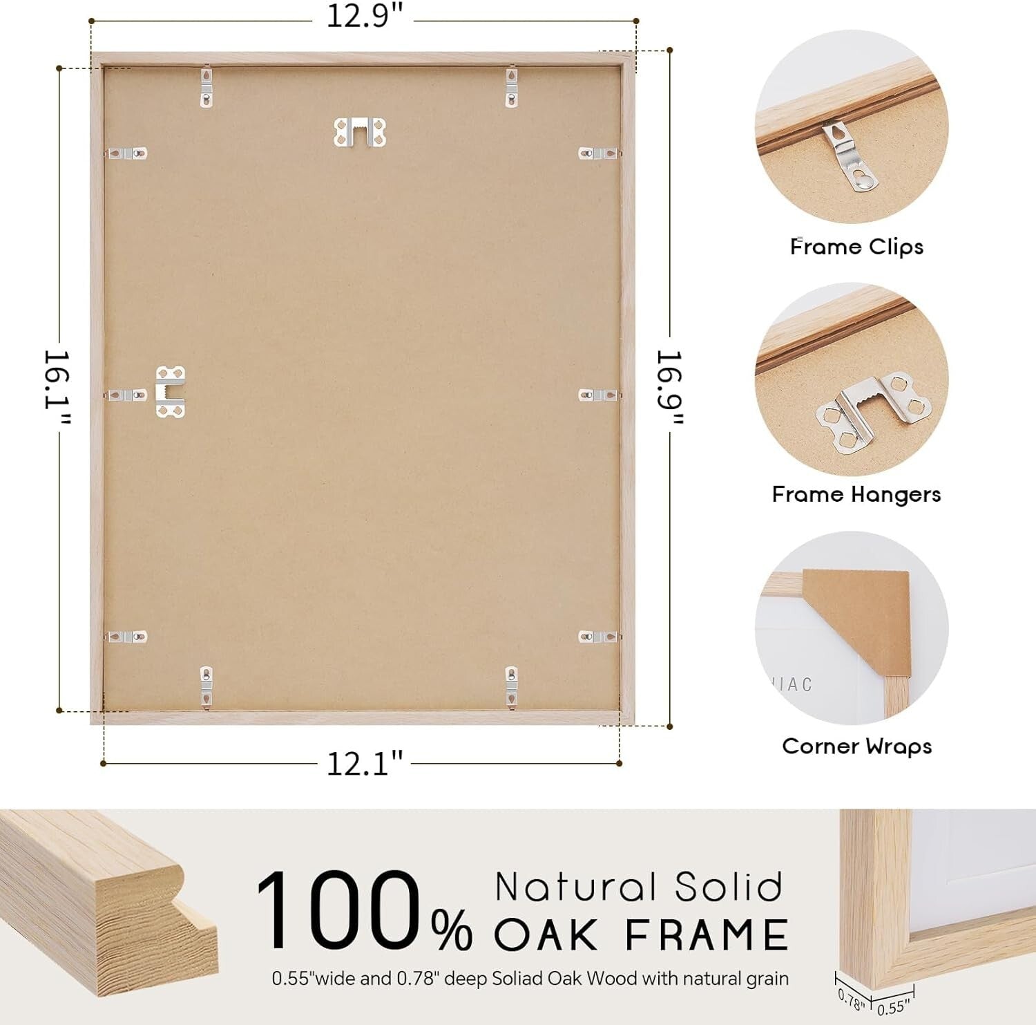 Elegant 12x16 Poster Frames - Solid Oak Wood, Lightweight, Wall Mount - 3 Pack