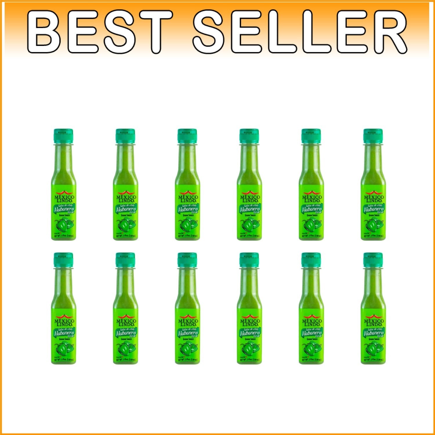 Extra Spicy Green Habanero Hot Sauce - 75,900 Scoville - 5 Oz Bottles (12 Count)