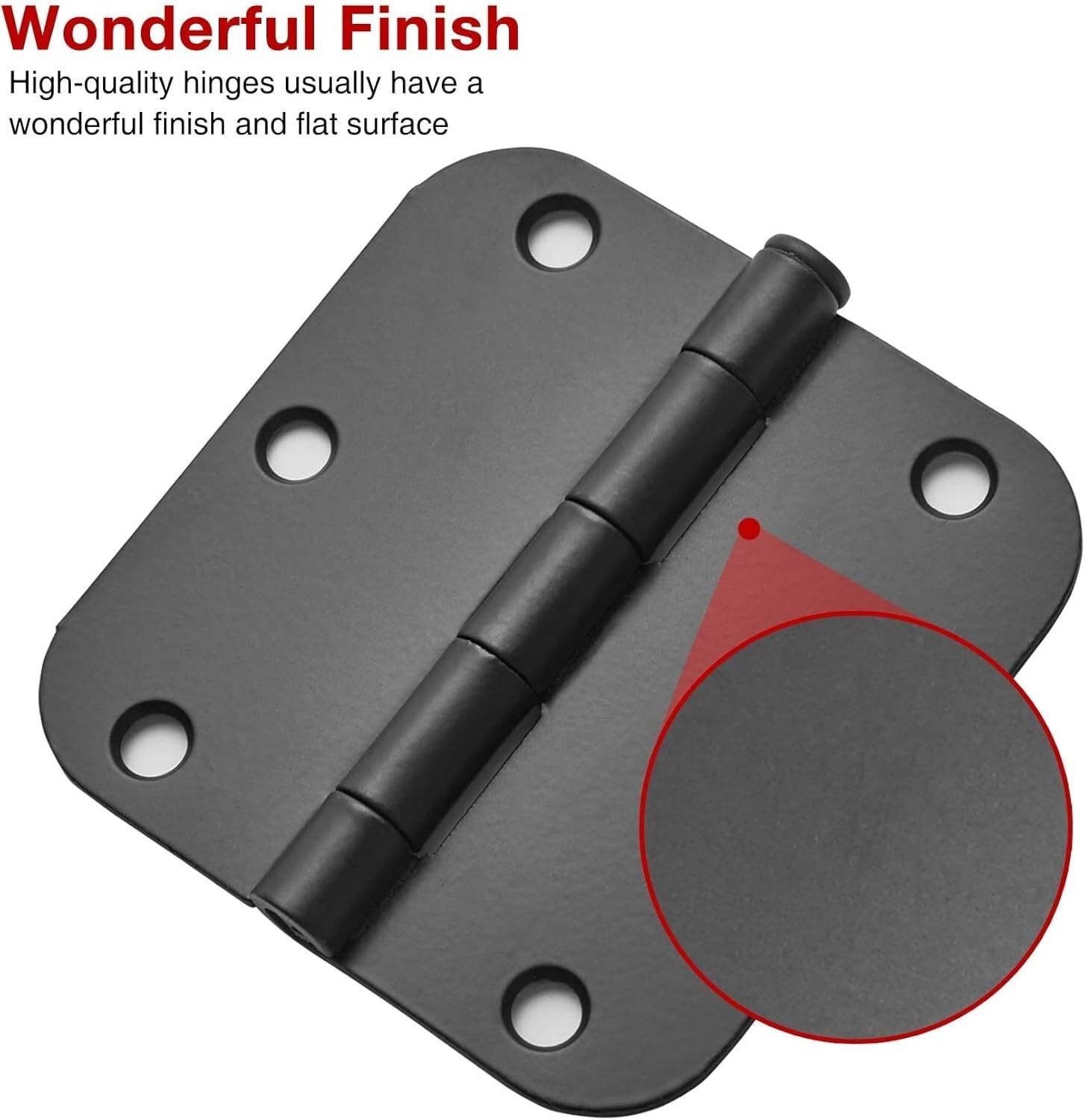Elegant Rounded Matte Black Door Hinges 3.5'' - 108 Pack for Modern Homes
