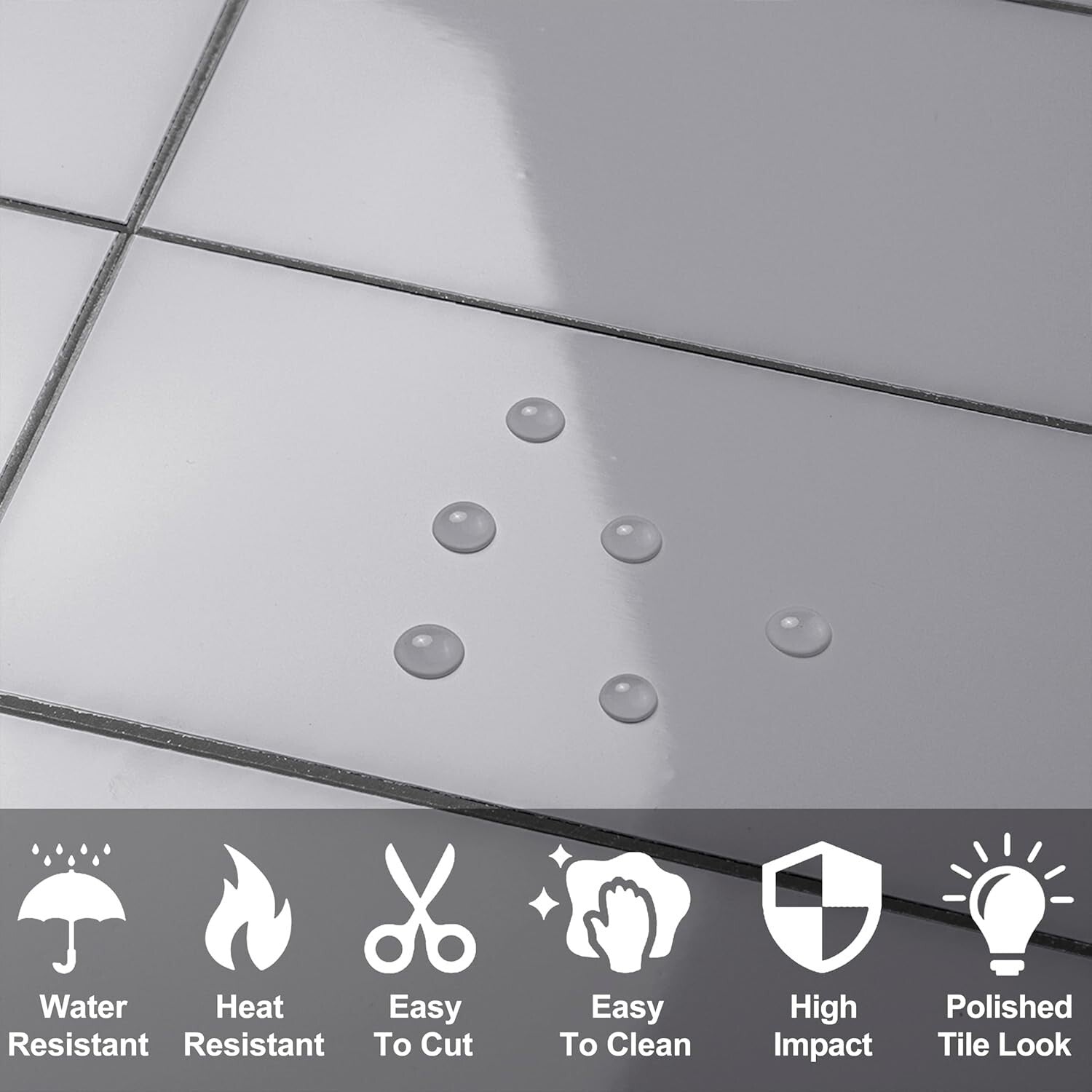 Elegant 100-Piece Polished Grey PVC Wall Tiles - Easy DIY for Kitchen & Bathroom