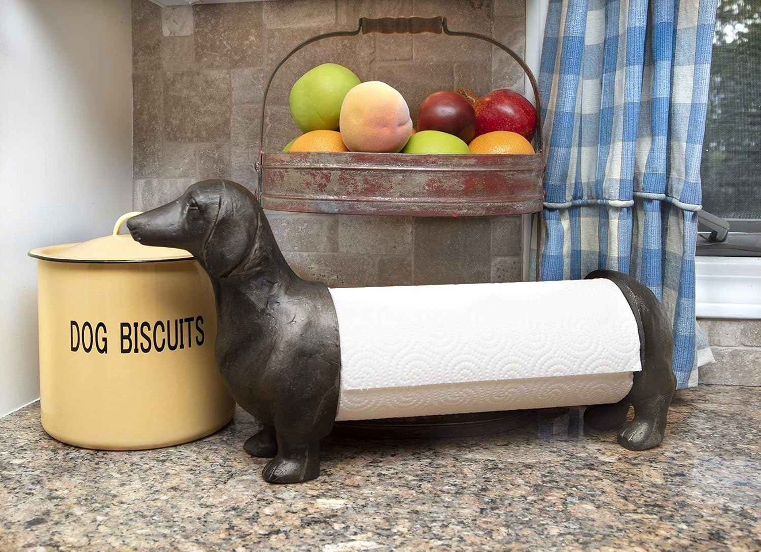 Antiqued Bronze Dachshund Paper Towel Holder - Whimsical Kitchen Decor
