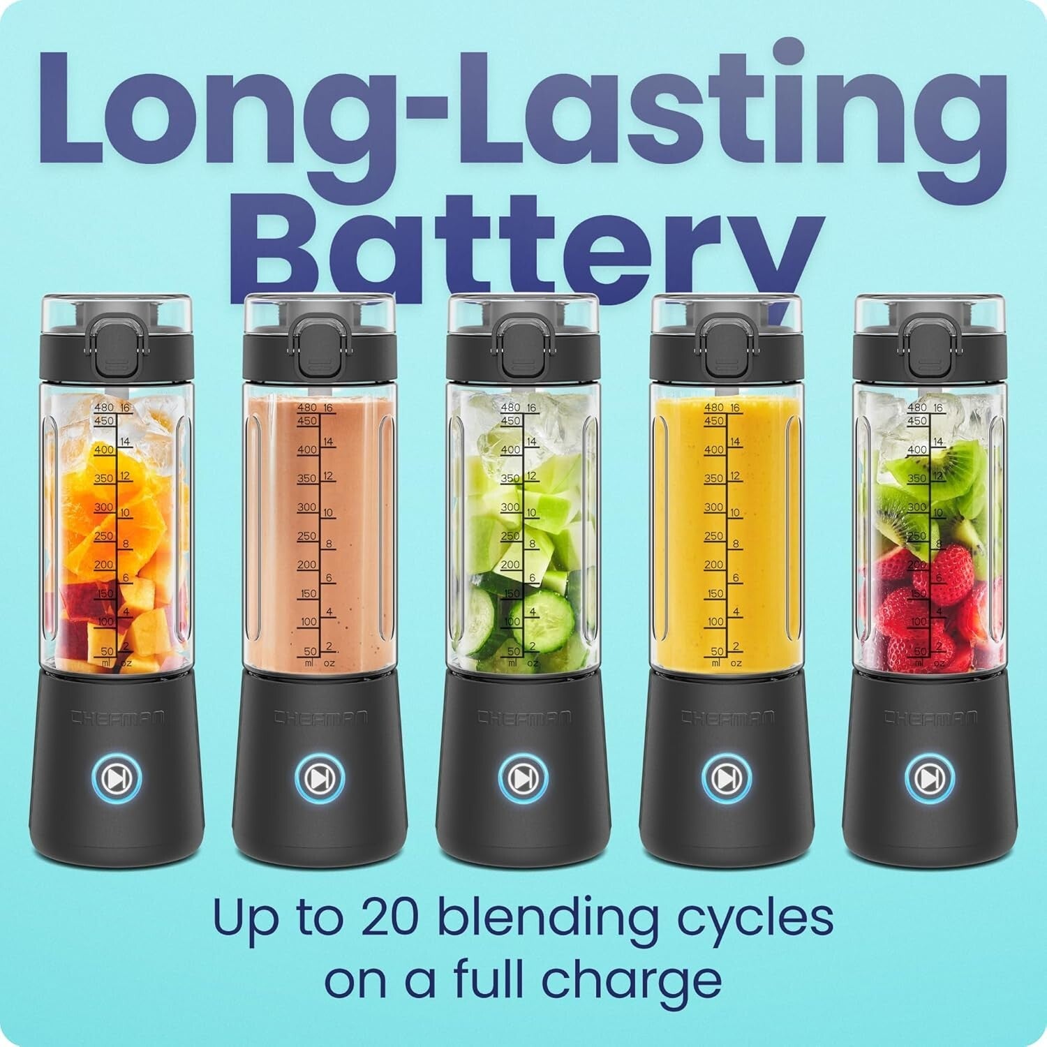 Cordless Portable Blender - USB Rechargeable, 16 oz BPA-Free with LED Indicator