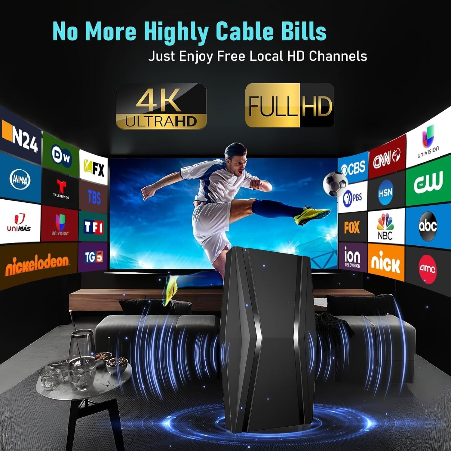 2200+ Miles Range Indoor Digital TV Antenna with Signal Booster & 1300 Channels