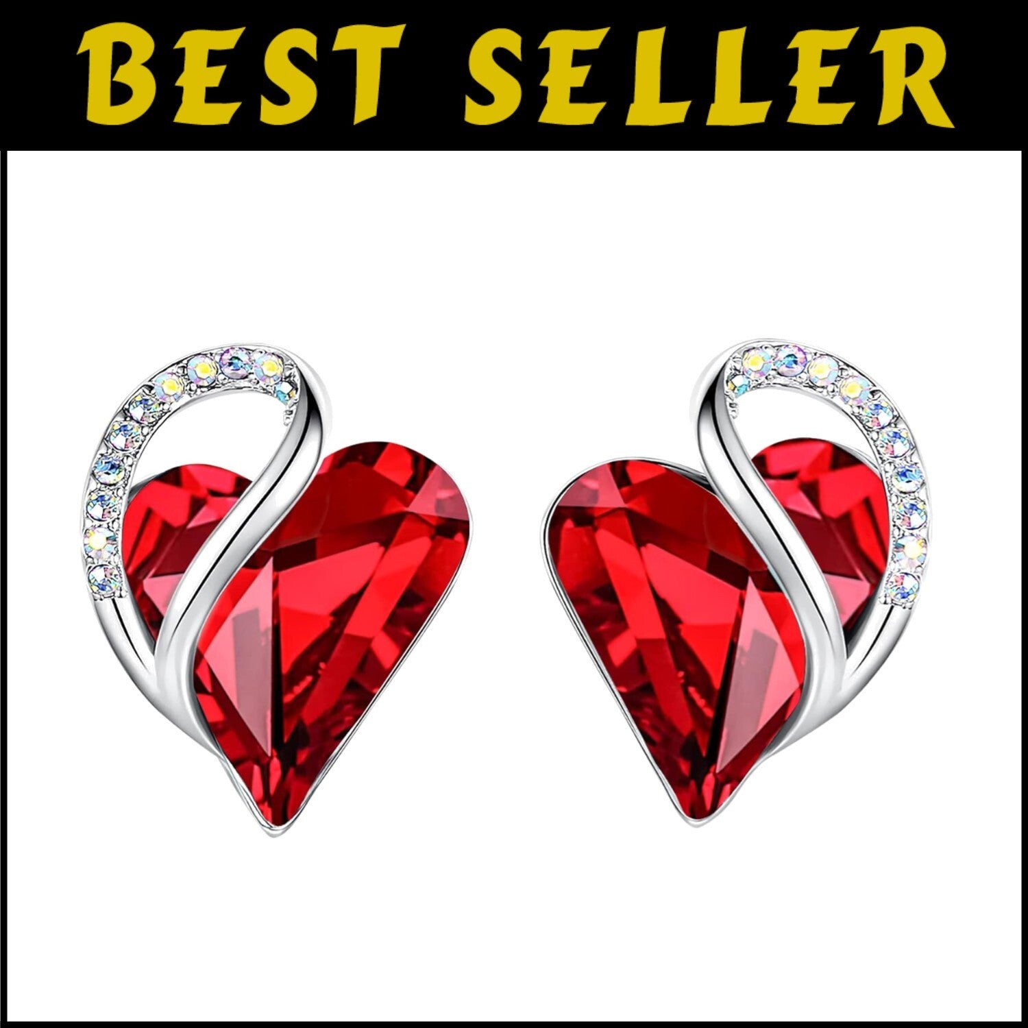 Regal Silver Plated Birthstone Earrings with Love Heart Design - June & July