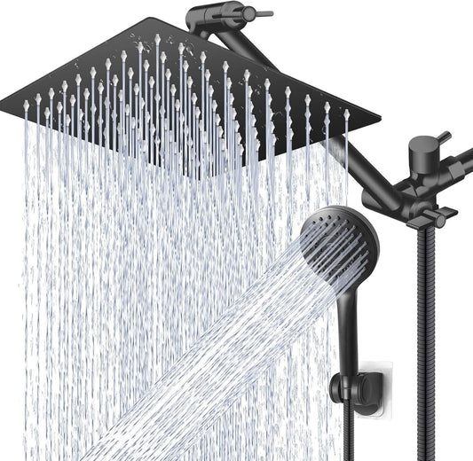 Matte Black 5-Setting Rain Shower Set with Adjustable Extension and 60-Inch Hose