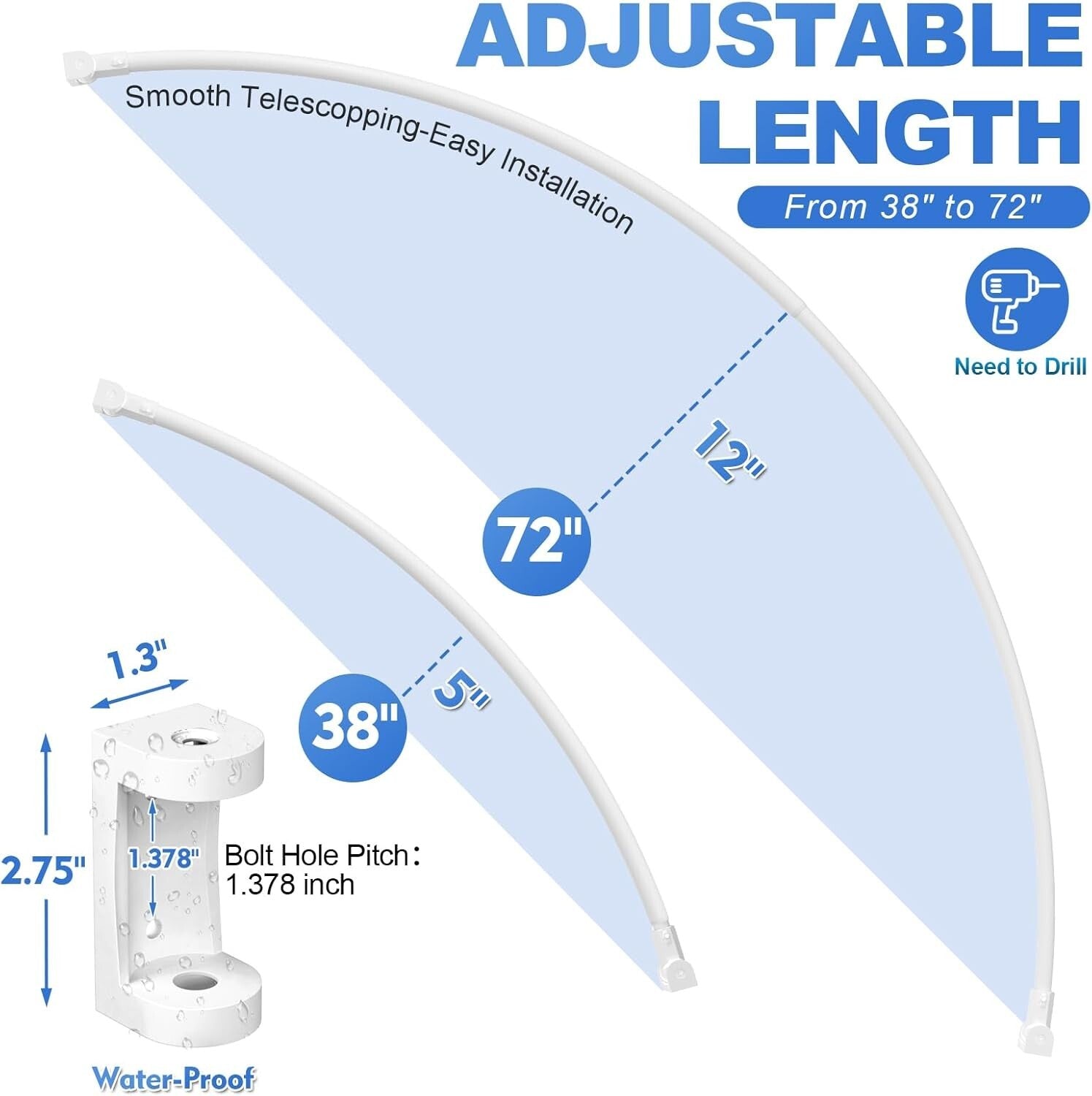 Elegant Curved Shower Curtain Rod 38-72 Inches – Wall Mounted for Ultimate Space