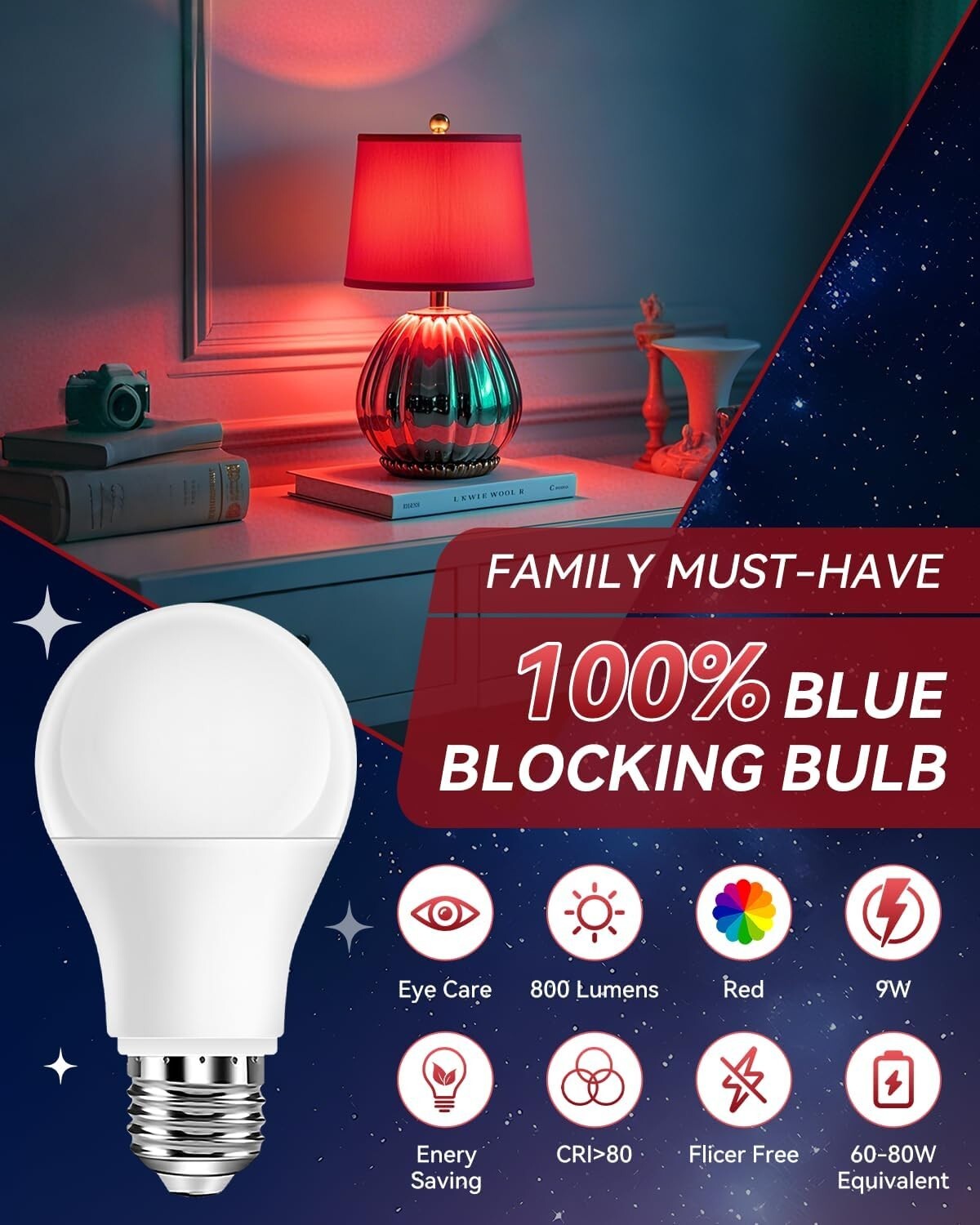 High-Brightness 900 Lumen Red Night Light Bulbs - Ideal for Bedrooms & Nurseries