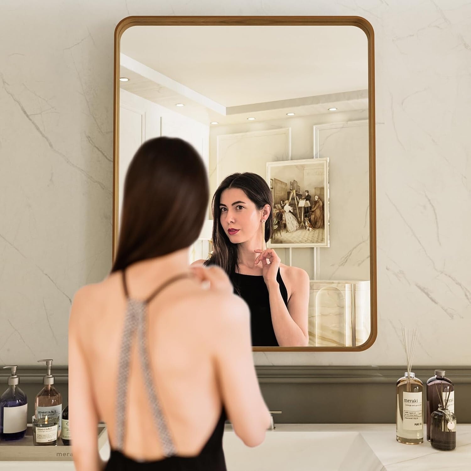 Durable Aluminum Framed Bathroom Mirror - Hangs Vertically or Horizontally