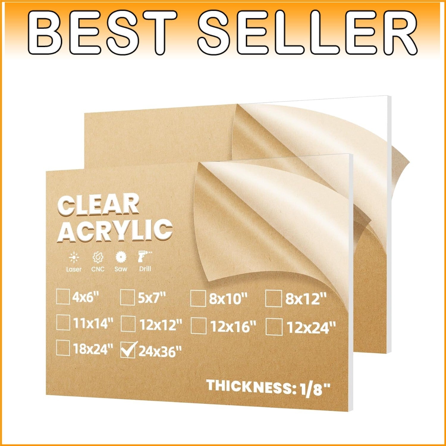Durable 24x36" Clear Cast Acrylic Sheets - 1/8" Thick Plexiglass - 2 Pack