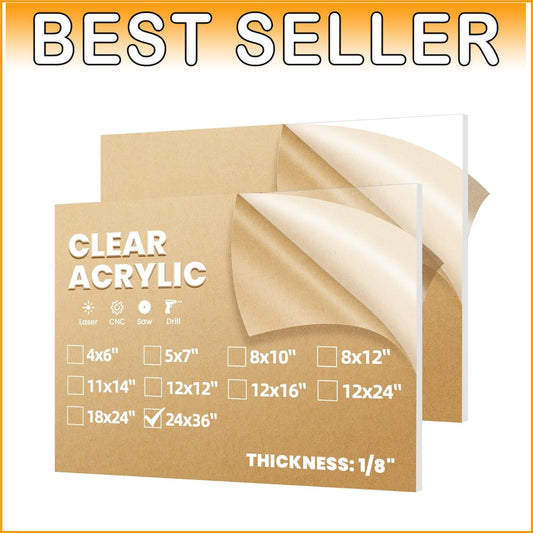 Durable 24x36" Clear Cast Acrylic Sheets - 1/8" Thick Plexiglass - 2 Pack