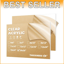 Load image into Gallery viewer, Durable 24x36" Clear Cast Acrylic Sheets - 1/8" Thick Plexiglass - 2 Pack