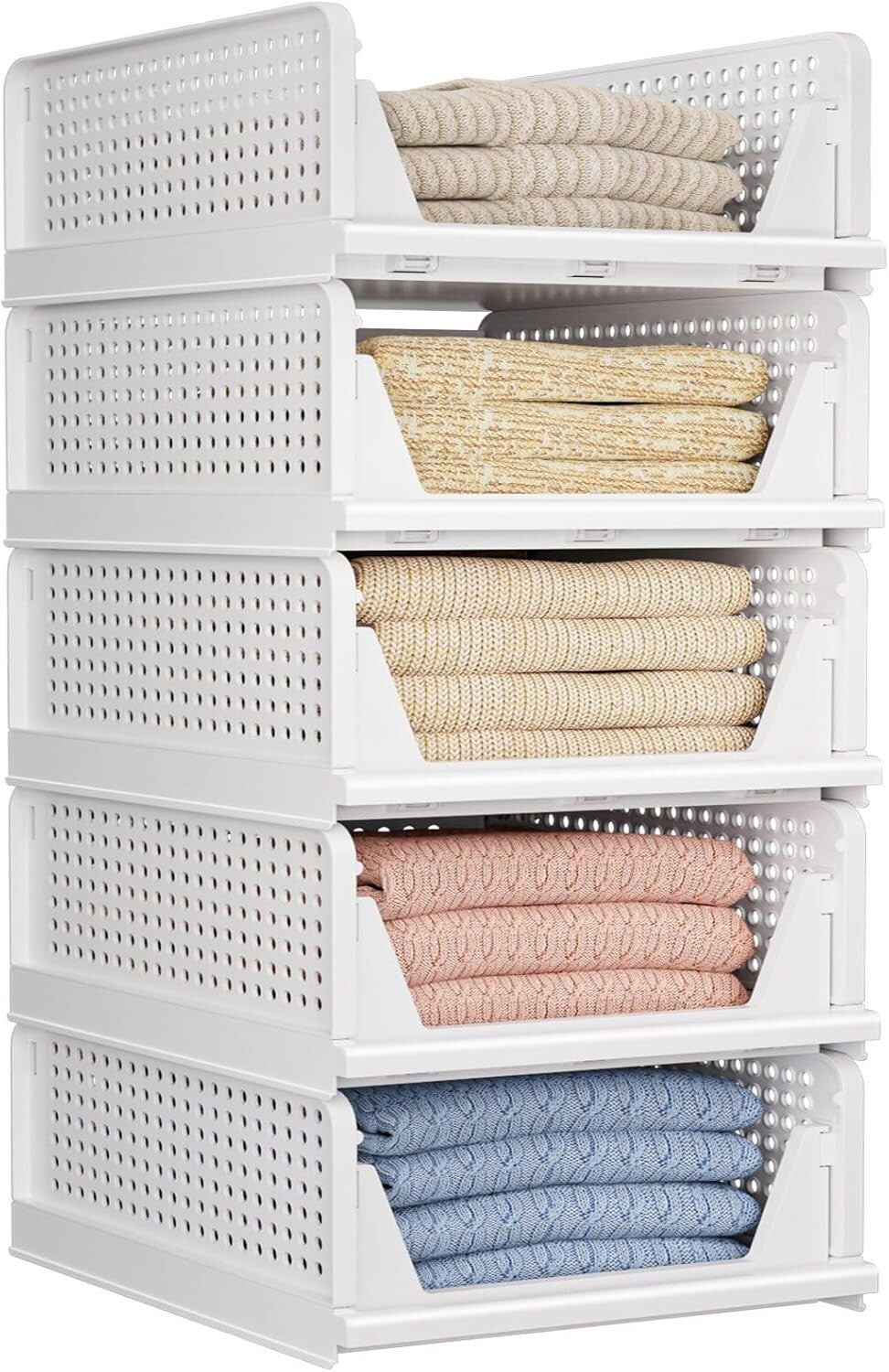 5 Pack Stackable Closet Organizers - Multi-Functional Storage Bins for Any Room