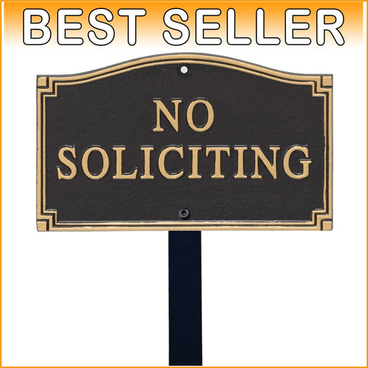Elegant No Soliciting Metal Sign with 18" Lawn Stake - Weather Resistant Plaque