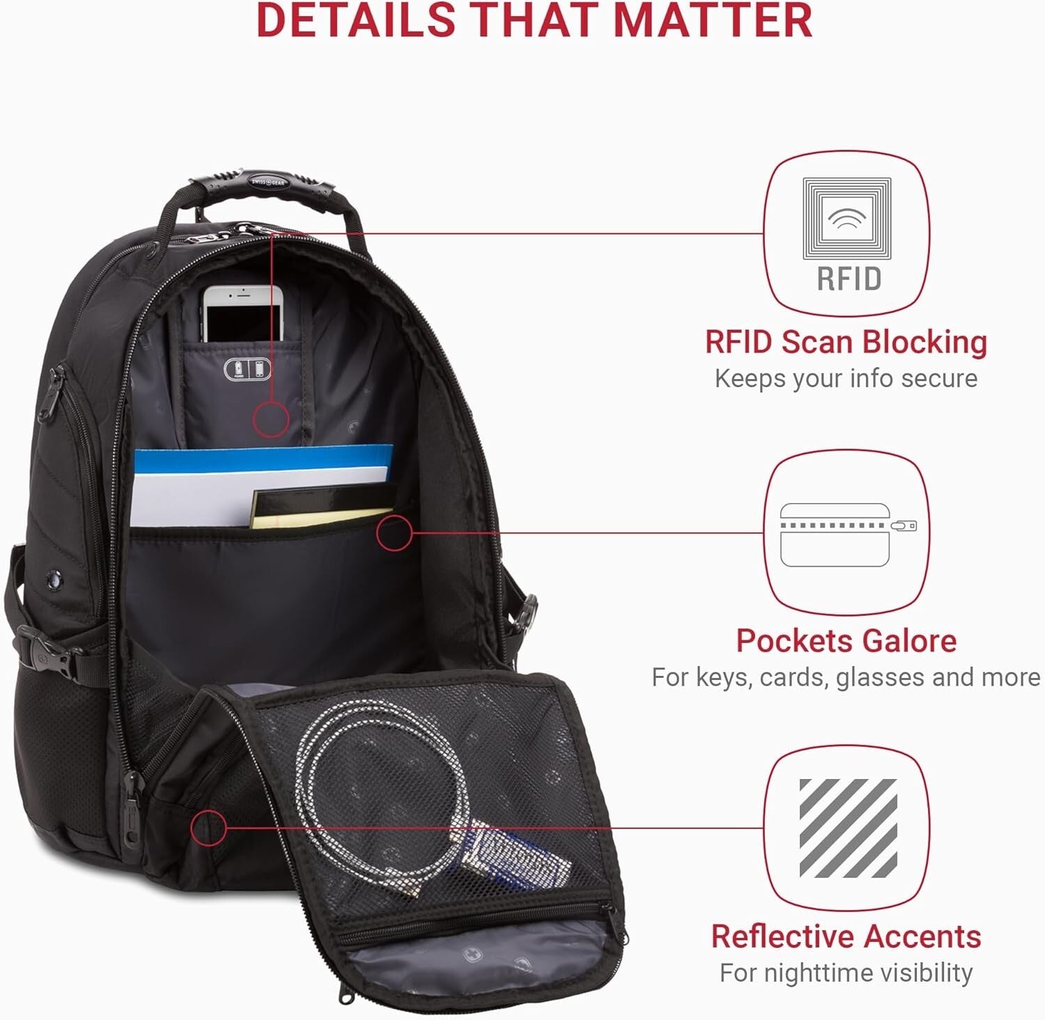 Multi-Functional Black Laptop Backpack with Padded Tablet Pocket - 31L Size