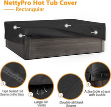 Load image into Gallery viewer, Adjustable Black Hot Tub Cover - Fade Resistant &amp; Waterproof, Rectangular 86x67