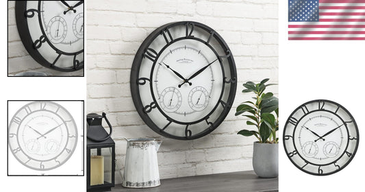 Multifunctional 18" Outdoor Wall Clock with Reading Thermometer & Hygrometer
