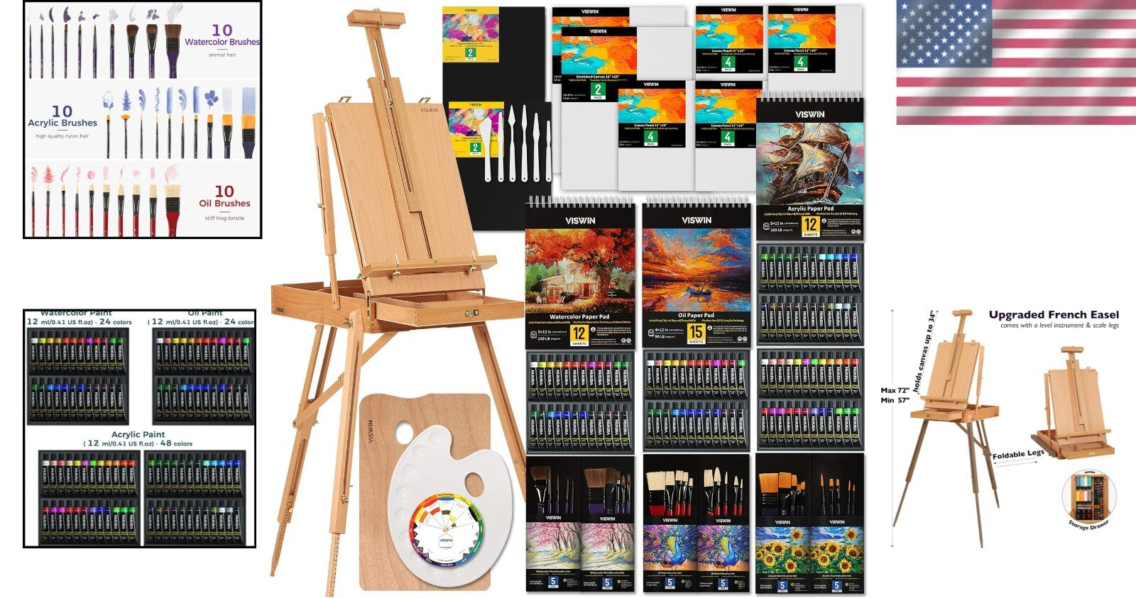 Ultimate 147-Piece Painting Kit with French Easel and 30 Brushes for Creatives