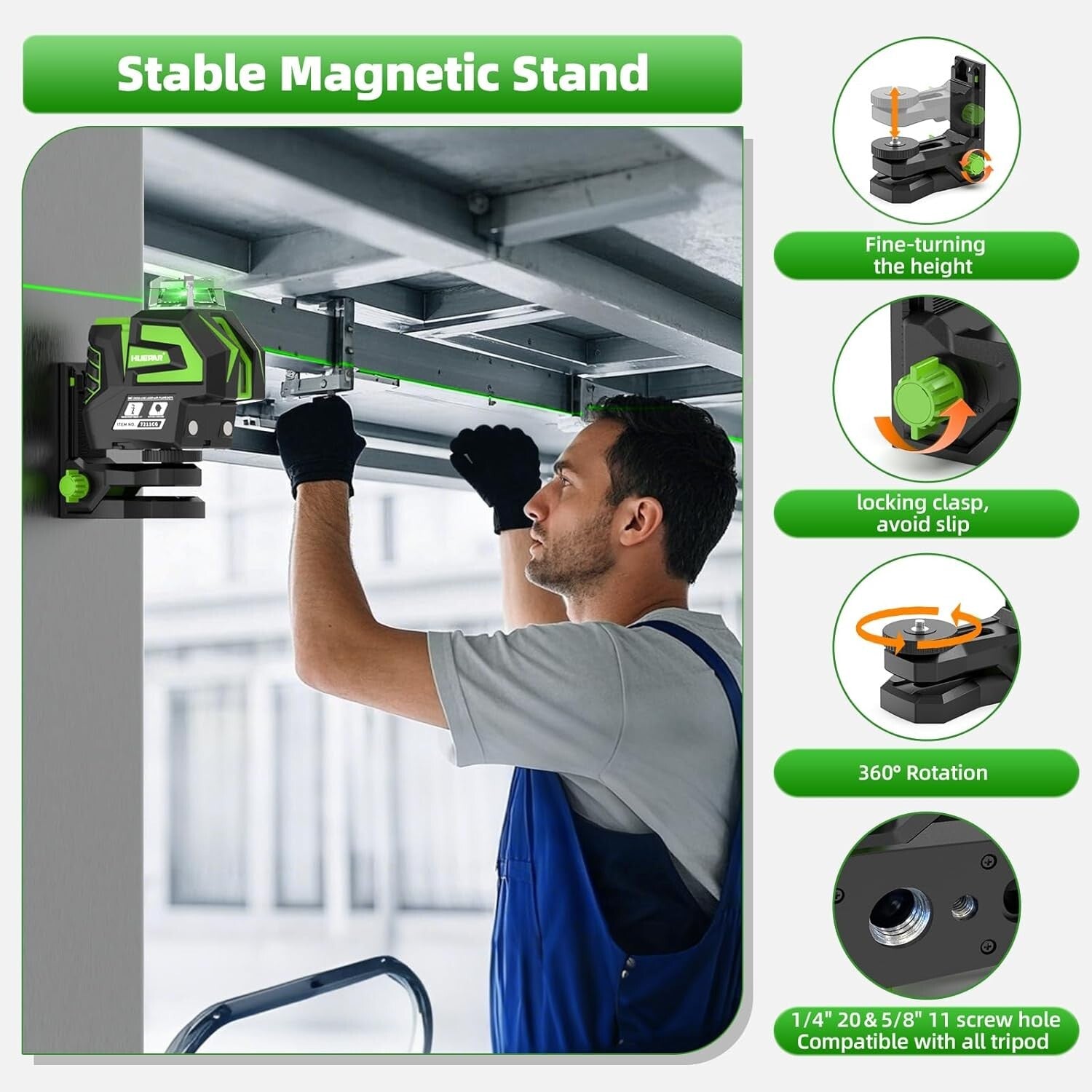 Versatile Green Laser Level with Adjustable Line Brightness & Robust Carry Case