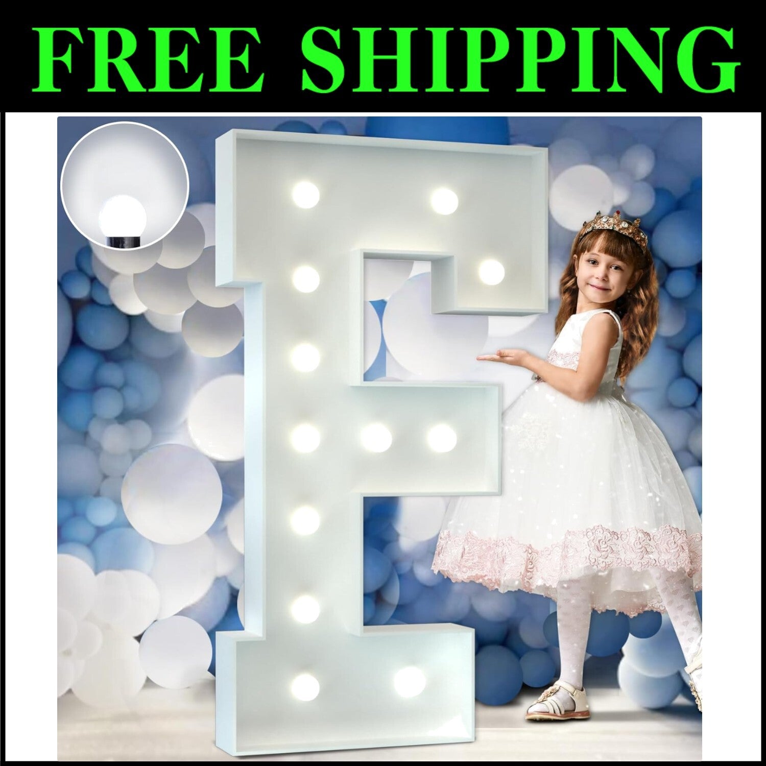 Modern 4FT Foam Marquee Letter F with Cool White Light – Ideal for Celebrations