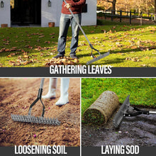 Load image into Gallery viewer, 15-Inch Heavy-Duty Thatch Rake with Adjustable Stainless Steel Handle for Lawns