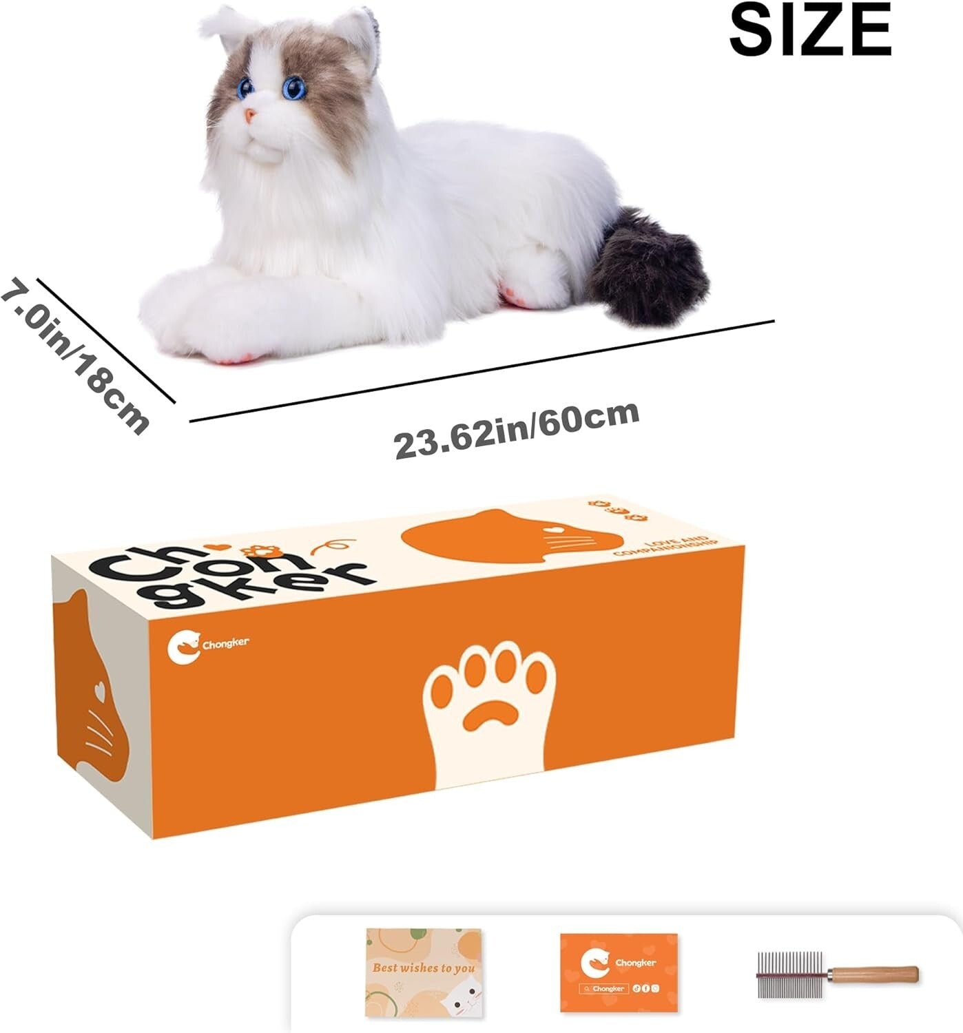 Chongker Handmade Cat Plush - Realistic White Ragdoll for Emotional Support