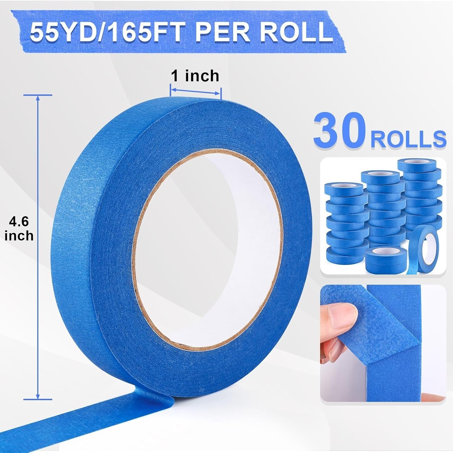 30 Rolls of Blue Painters Tape 1" Wide - Residue-Free Precision for All Surfaces