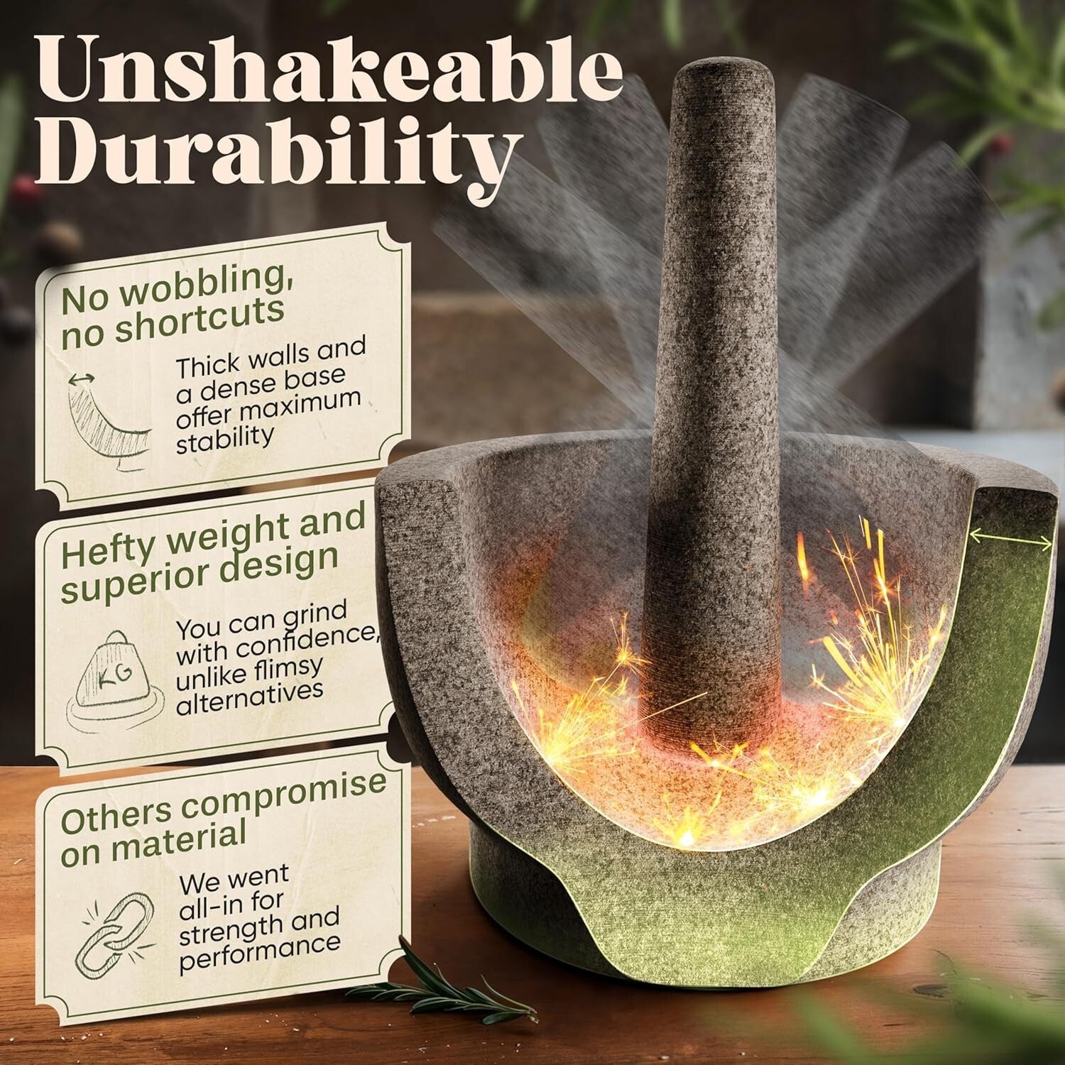 Extra Large 8-Inch Mortar & Pestle Set - 5 Cup Capacity Heavy Granite