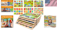 Load image into Gallery viewer, Montessori Wooden Puzzles Set: 6 Engaging Themes with Storage Rack for Toddlers