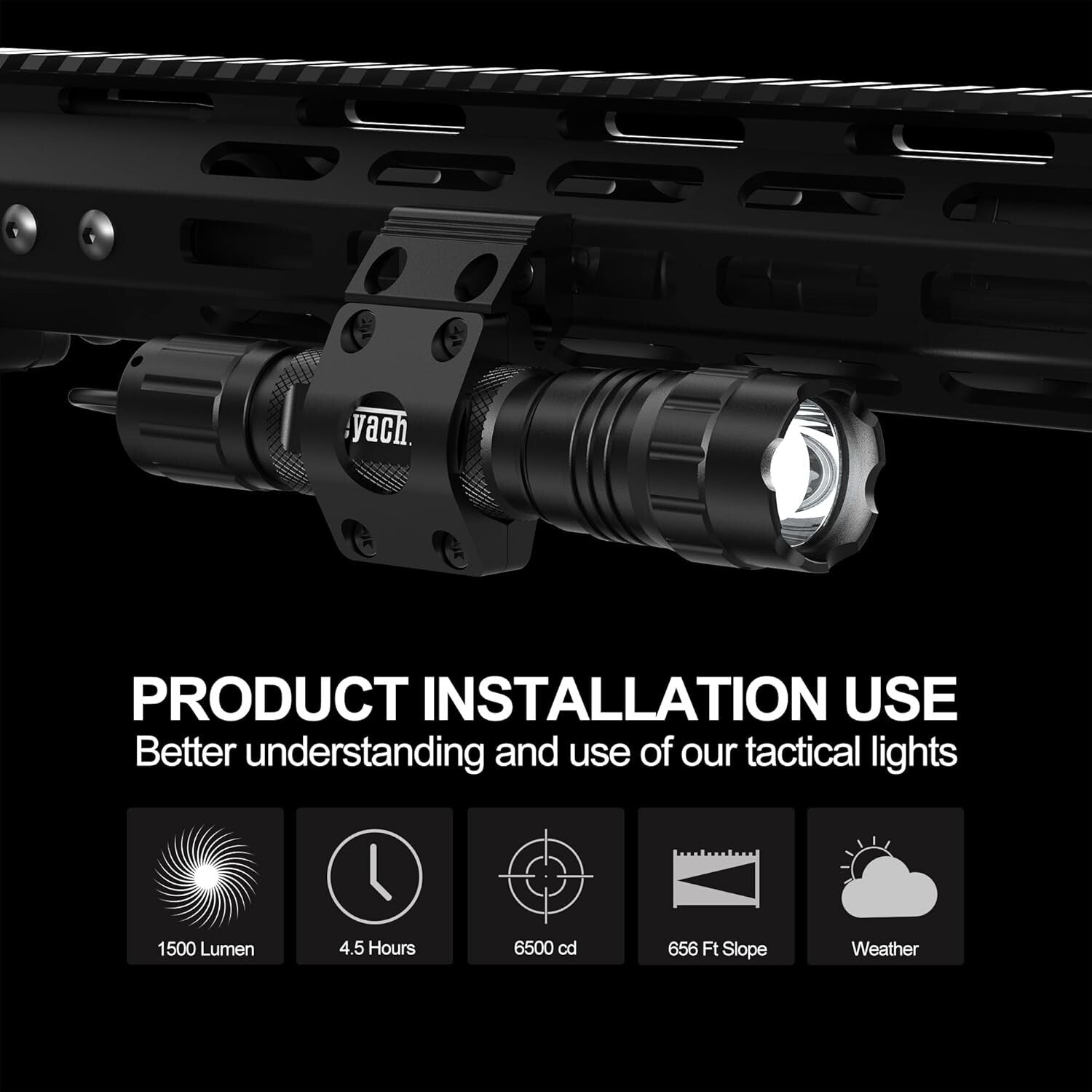 Rechargeable Tactical Light 1500 Lumens - 4 Modes with Pressure Switch & Mount