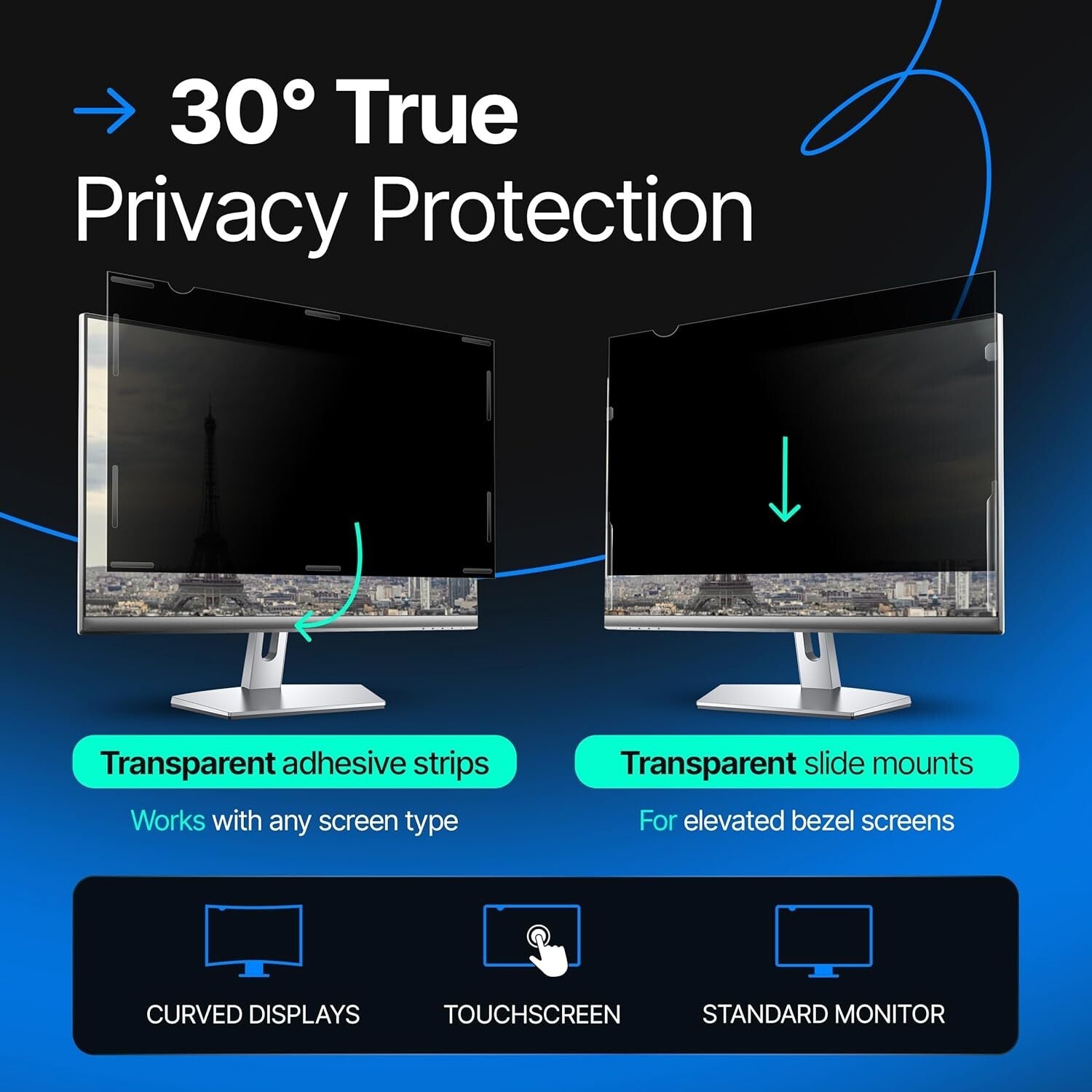 Curved Compatible 32-Inch Monitor Privacy Screen - Eye Protection and Comfort