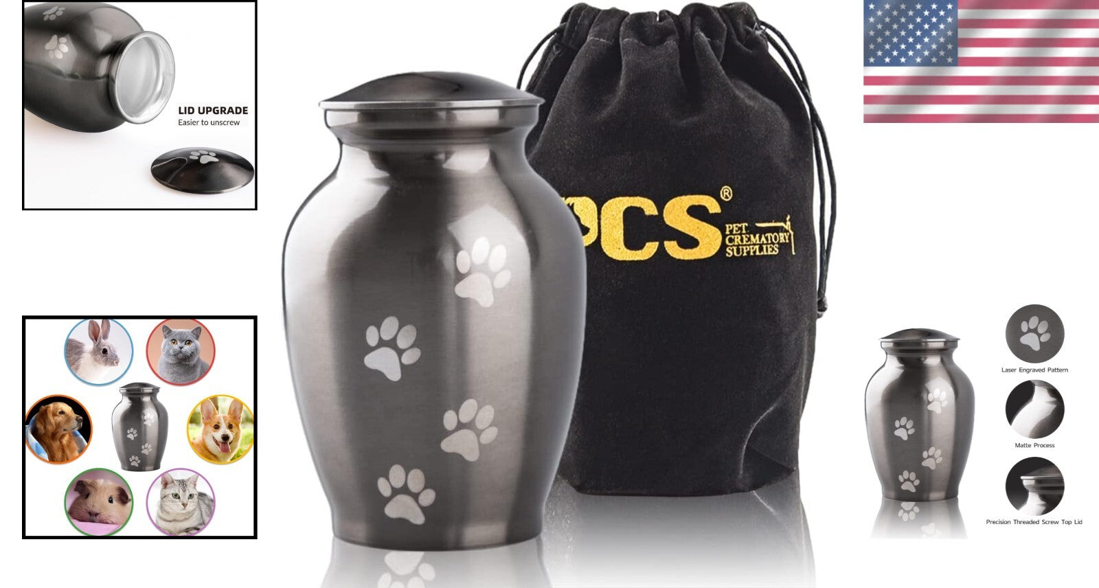Large Silver Pet Cremation Urn with Threaded Lid - Honor Your Pet's Memory