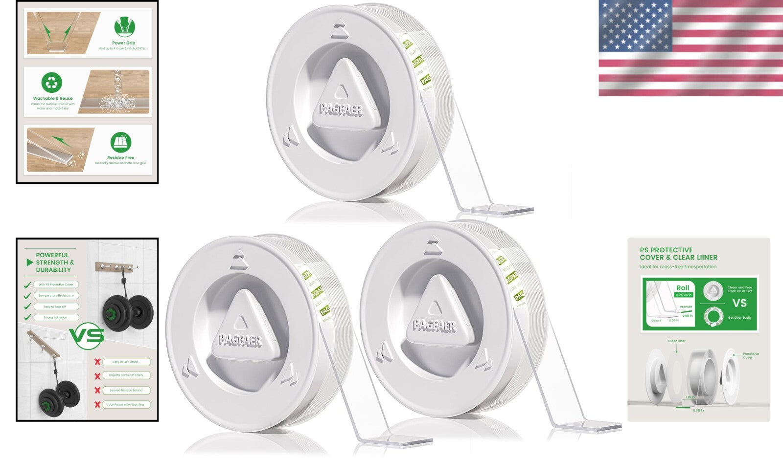 Nano Adhesive Double Sided Tape, 16.4FT in 3pcs - Ideal for Wall & Office Use