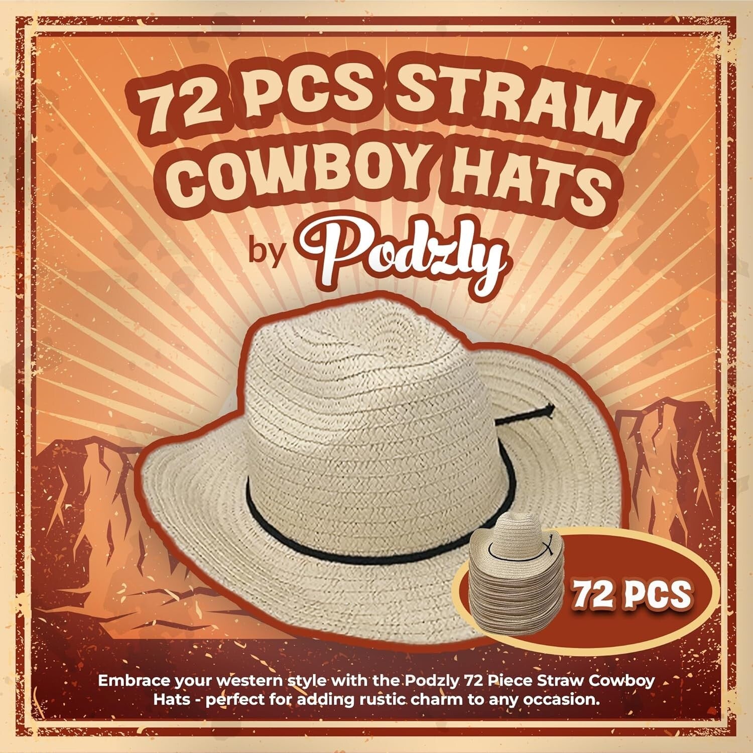 Versatile 72 Straw Cowboy Hats - Perfect for Weddings, Concerts & Parties