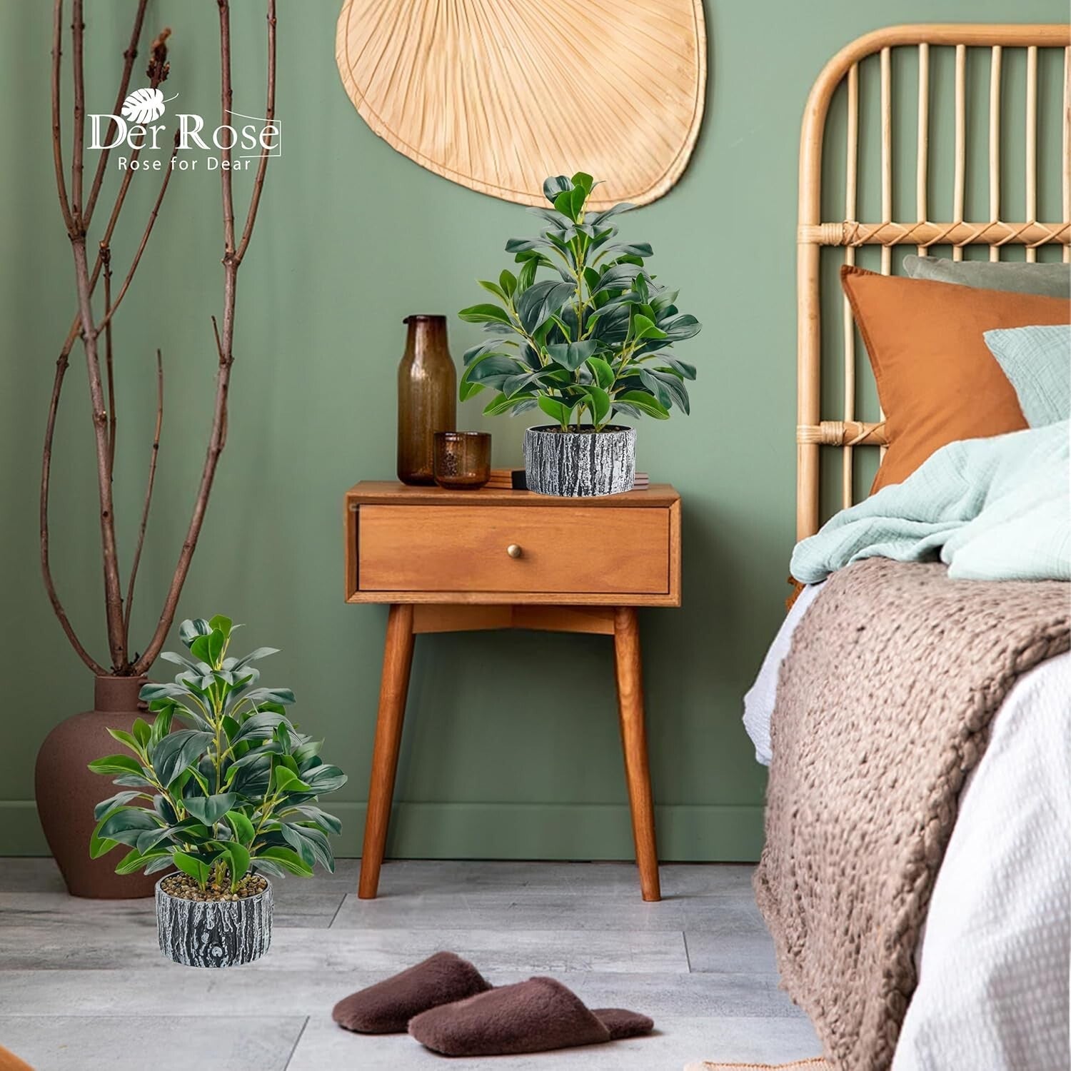 Elegant 15.7-Inch Artificial Plants Set - Striped Pots for Indoor Aesthetics