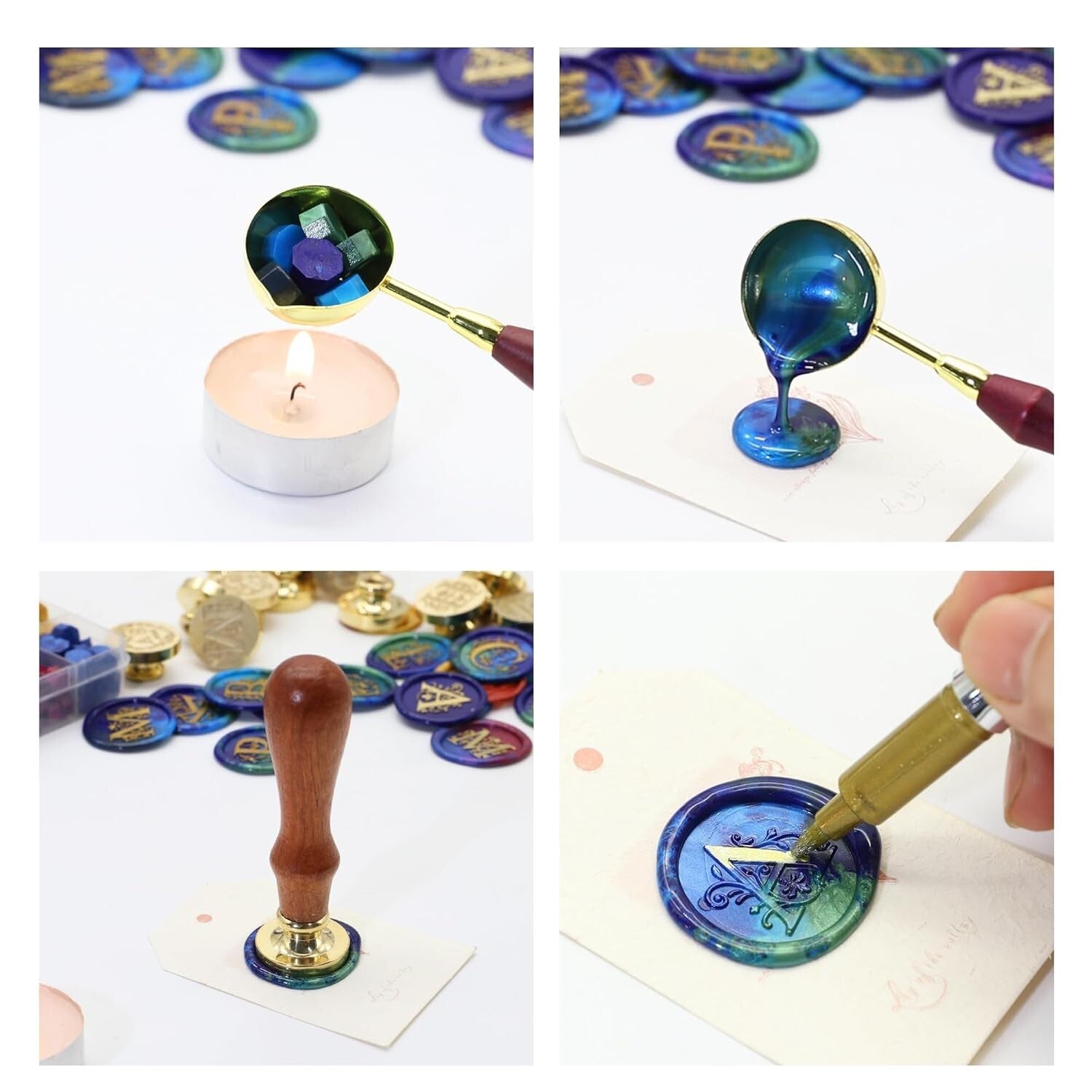 Elegant A-Z Wax Seal Set with 624 Beads & Warmer for Personalized Invitations