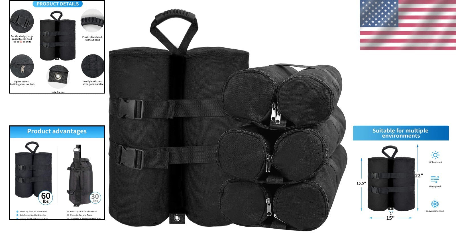 Heavy-Duty 240 lbs Weight Bags for Canopies - Waterproof Sandbag Set of 4