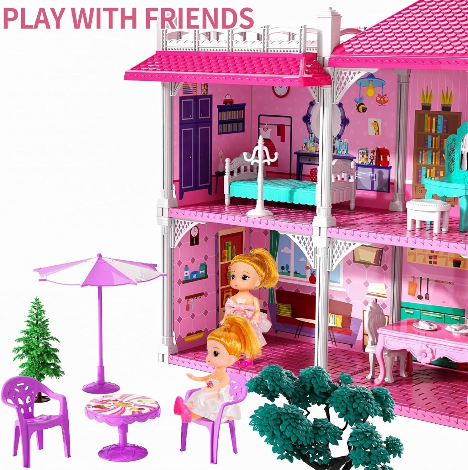Fully Furnished 12-Room Playhouse with Dolls - Perfect Gift for Girls Ages 3-8