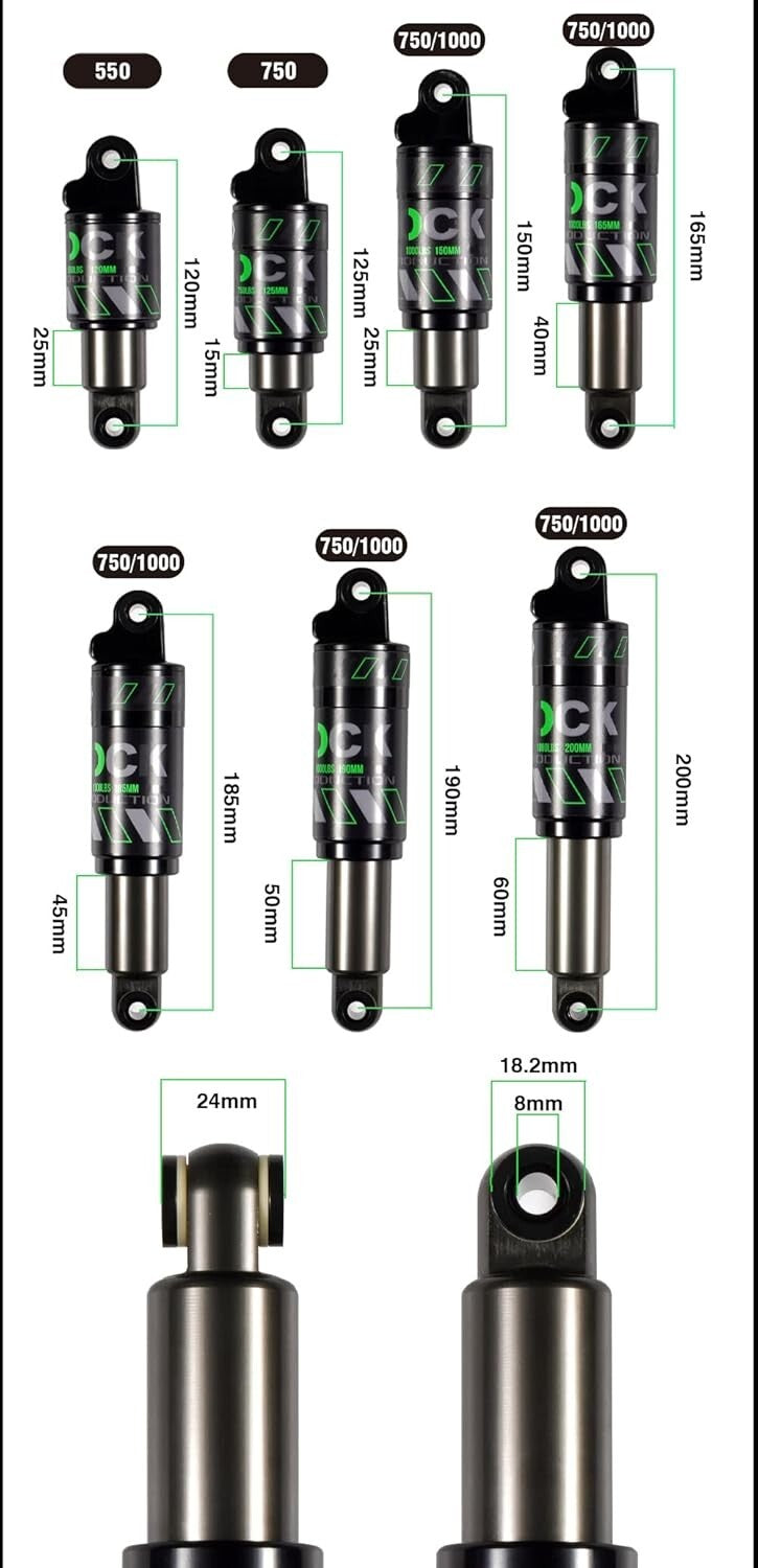 Premium Aluminum Mountain Bike Shock Absorber 120mm-200mm - Adjustable Load