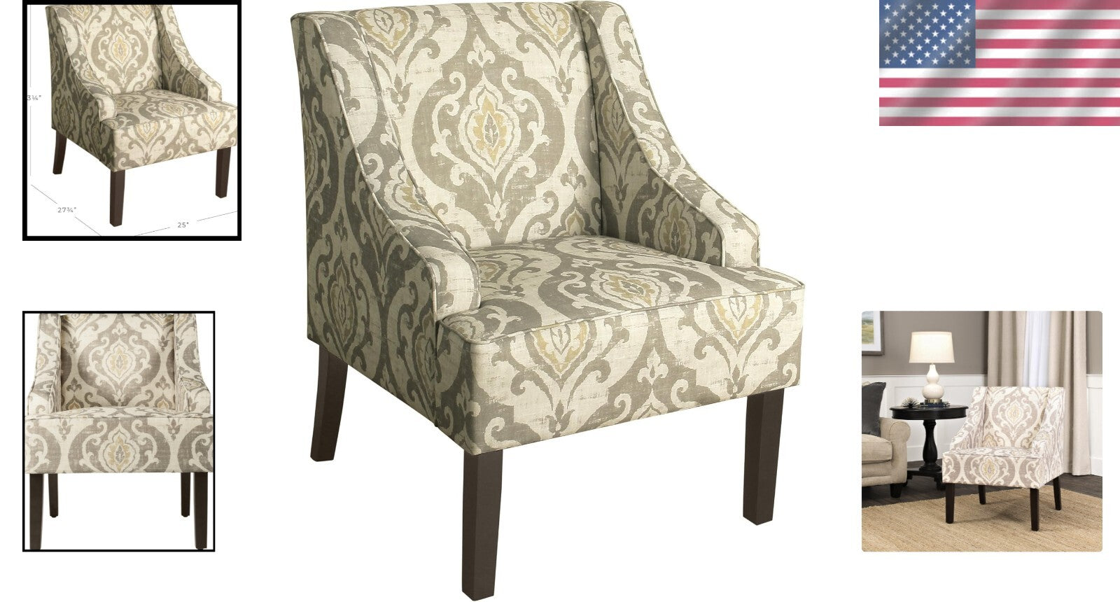 Elegant Suri Brown Upholstered Swoop Arm Accent Chair for Living Room & Bedroom