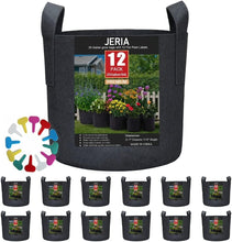Load image into Gallery viewer, Space-Efficient Black Fabric Grow Bags 25 Gallon - Set of 12 with Plant Labels